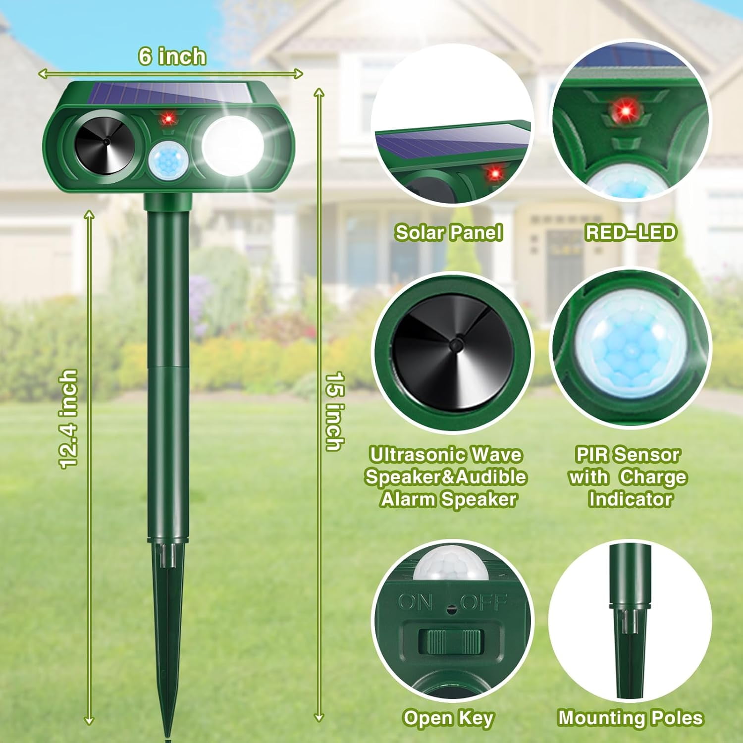 4-Pack Solar Ultrasonic Animal Repellent with Motion Sensor & Flashing Light, Outdoor Pest Deterrent for Deer, Cats, Rabbits, Squirrels, Raccoons - Protect Yard, Garden, Lawn