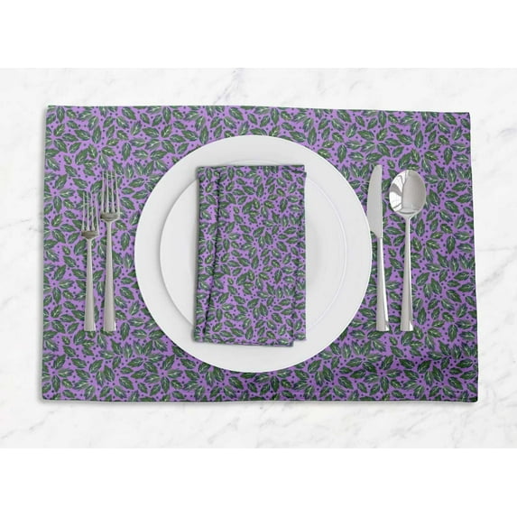 S4Sassy Purple Rose Leaves Washable Placemats & Napkins Table Decor Dining Mats