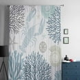 thumbnail image 5 of Blue Beige Coastal Semi Sheer Curtains Drapes for Living Room, Bedroom, French Doors Window 63 Inches Long, Summer Lobster Coral Nautical Rod Pocket Chiffon Curtain Drapery Voile Draperies Panel, 5 of 6