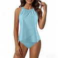 thumbnail image 2 of Pounoo 2PC Tankini Swimsuits for Women Halter Neck Strap Ruffled Layer Tummy Control Design Resort Vacation Outfits Gift, 2 of 8