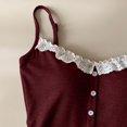 thumbnail image 4 of Women Lace Trim V Neck Cami Tank Top, Spaghetti Strap Front Decor Button Ribbed Knit Slim Fit Camisole, Soft Stretchy Lightweight Sleeveless Layering Shirt for Daily Office Loungewear Outfits, 4 of 6