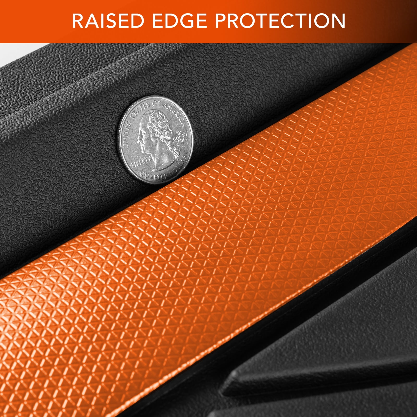 Ozark Trail Rubber Car Floor Mats, Heavy Duty Rubber Floor Mats, Injection Molded Aluminum Film, Trim-to-Fit All Weather Mats, Waterproof Easy-Clean Front and Rear Interior Protection, 3 Piece Orange