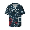 thumbnail image 3 of Goofa Navy Blue Geometric Printed Men's Casual Short-sleeved Shirt,Lightweight Breathable Button-down,Summer Casual men's top,Versatile Fashion shirt-Large, 3 of 7