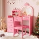 thumbnail image 1 of Kojooin Tocador para Niños con Espejo y Luces, Tocador de Maquillaje de Madera de Princesa Rosa con Silla, Estantes y Cajones de Almacenamiento, Tocador para Niñas 2 en 1, 1 of 7