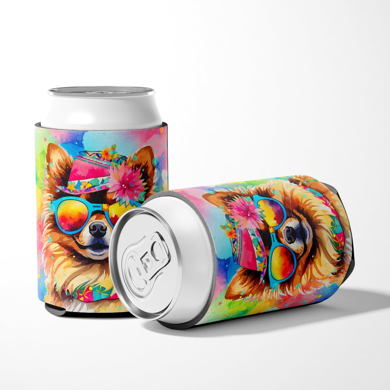 Pomeranian Hippie Dawg Can or Bottle Hugger 3 in x 5 in