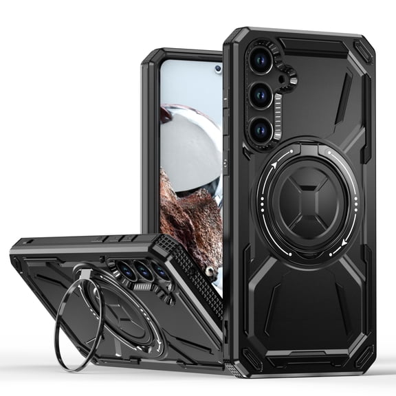 Armor Magnetic Stand for Samsung Galaxy A17 5G Case, Compatible with MagSafe Kickstand [360° Rotating Ring Rugged Tough, Military ShockProof Heavy Duty Protective] Phone Case - Black