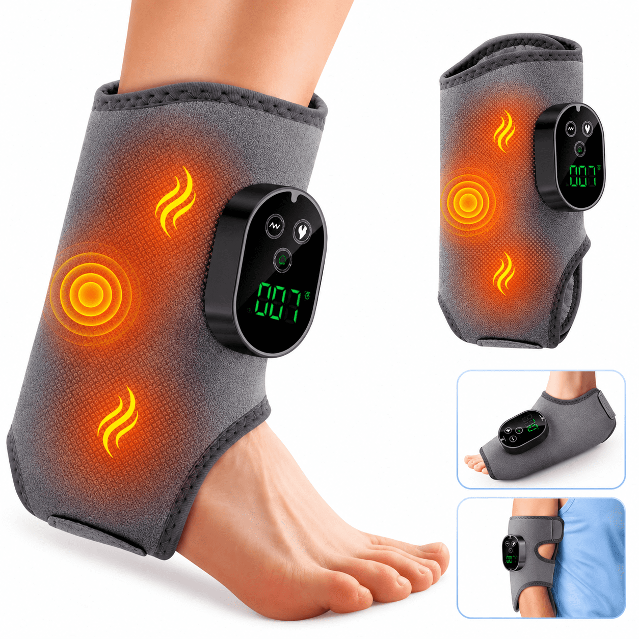 Electric Foot and Ankle Massager Wrap with Heat and Vibration Rechargeable Heated Leg Calf Massage Wrap 6 Heat Levels 3 Massage Modes USB C For Pain Relief Recovery