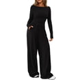 thumbnail image 3 of Conjuntos de Dos Piezas para Mujer: Camiseta Asimétrica de Larga, Pantalones Anchos y Chándal Informal. Negro XS, 3 of 8