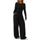 thumbnail image 3 of Conjuntos de Dos Piezas para Mujer: Camiseta Asimétrica de Larga, Pantalones Anchos y Chándal Informal. Negro XS, 3 of 8