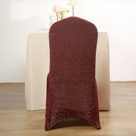 Efavormart 10PCS Burgundy Spandex Stretch Banquet Chair Cover With Metallic Glitte Dinning Event Slipcover For Wedding Party