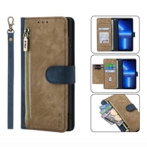 ELEHOLD Luxury Wallet Case for Google Pixel 6A, PU Leather RFID Blocking Card Slots Zipper Pocket Magnetic Closure Kickstand Lanyard Shockproof Protective Case,Blue