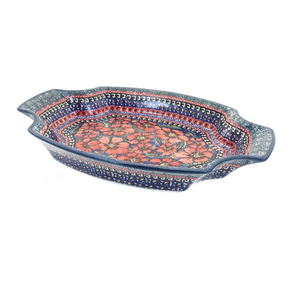 Blue Rose Polish Pottery Jungle Flower Large Serving Tray