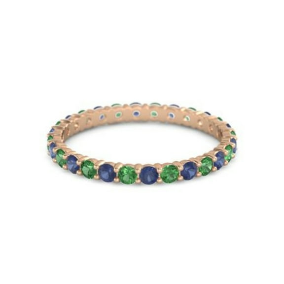 Round Eternity Band Blue Sapphire Emerald 925 Sterling Silver Rose Plated Ring