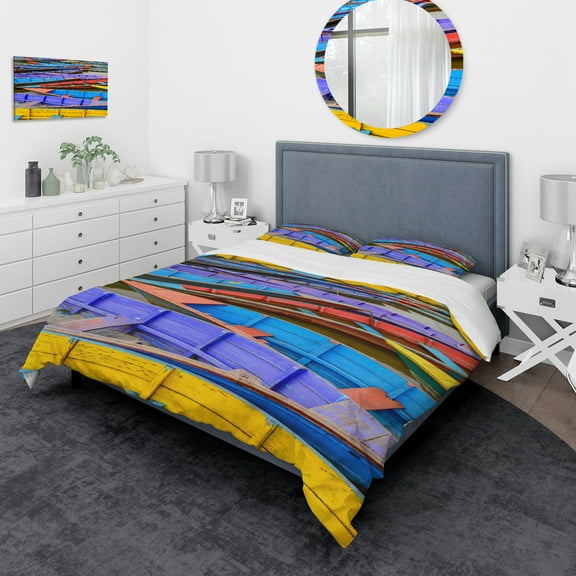 Designart 'Old Colorful Sail Boats in The Lake' Traditional Duvet Cover Set