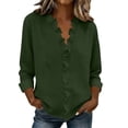 thumbnail image 2 of Craaazy Women's Relaxed Fit V Neck Blouse, Solid Color Long Sleeve Ruffle Accent Top, Loose Comfy Cotton Linen Tee for Work & Daily Wear Gifts, 2 of 6