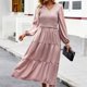thumbnail image 1 of Vestido De Manga Farol Vestido elegante con pliegues en línea A para mujer, vestido de cintura alta, elegante vestido de viaje Ygjytge Rosa M para Mujer, 1 of 6
