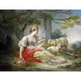 thumbnail image 3 of Fragonard, Jean Honore 18x15 Black Modern Framed Museum Art Print Titled - Shepherdess Seated with Sheep and a Basket of Flowers Near a Ruin in a Wooded Landscape, 3 of 5