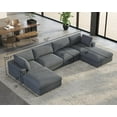 thumbnail image 2 of Roomy Homy Modular Sectional Sofa, 152 Inches Down Filled Sectional Sofa, 6 Seats U Shaped Cloud Couch with Chaise, Ottoman, Oversized Couch for Living Room, Grey Linen Couch Set, 2 of 5