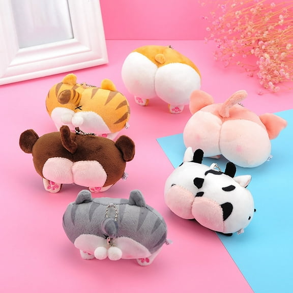 Cute Animal Plush Keychain Soft Peach Cat Dog Pig Keyring Fashion Bag Charm