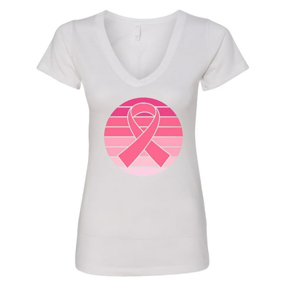 Inktastic Breast Cancer Pink Ribbon Retro Women's V-Neck T-Shirt