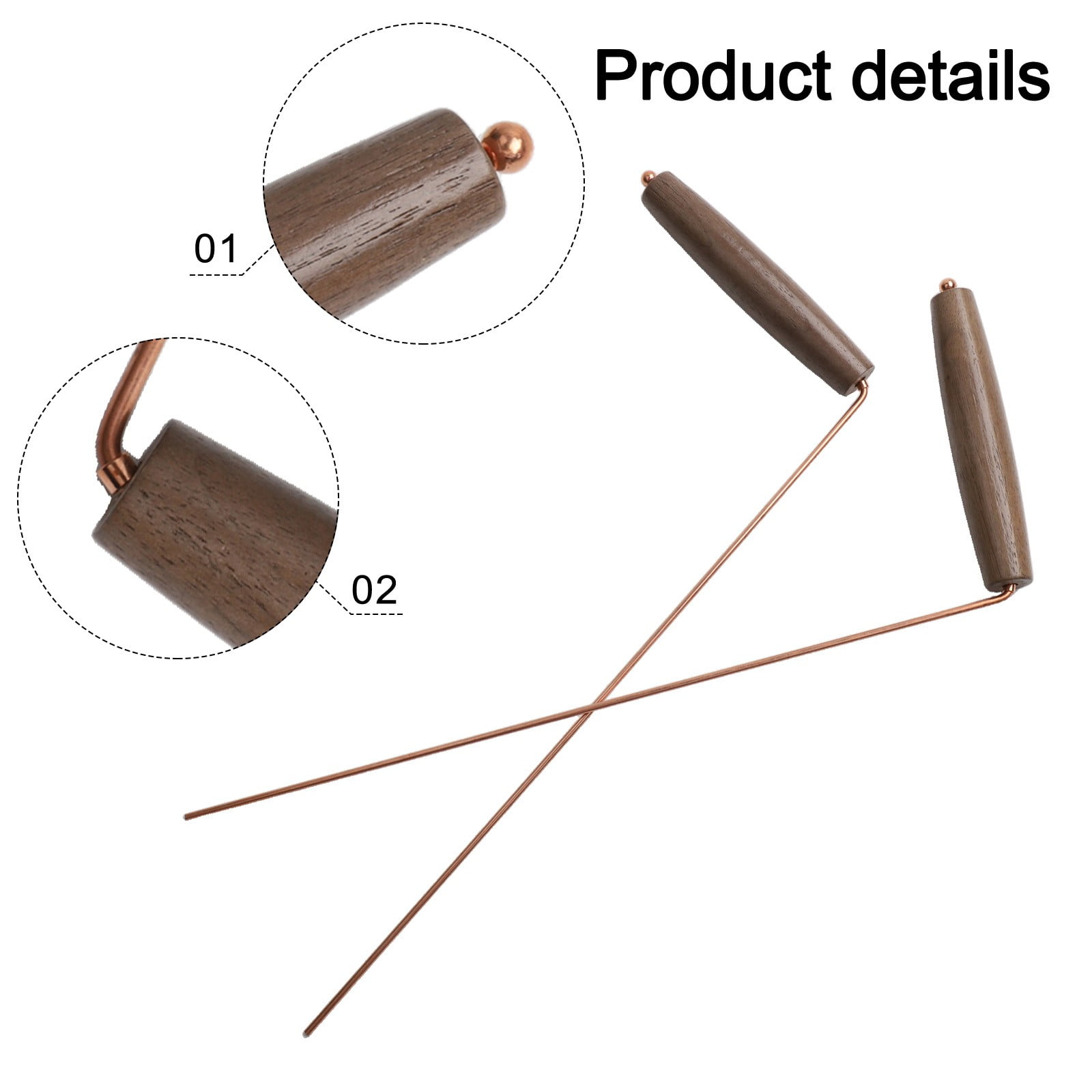 2pcs Pure Copper Metal Detector Kit For Searching Water Gold Treasure Seeking Divination Tool With Wooden Handles Dowsing Rod
