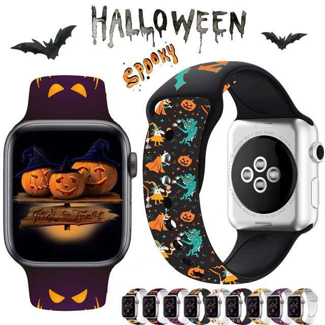 Bandas deportivas de Halloween compatibles con Apple Watch para Mujeres Hombres Calabaza de Halloween Flor negra impresa WD.WDQZL Cocina