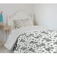 thumbnail image 4 of Ambesonne Bicycle Quilted Bedspread Set 2 Pcs, Flowers Stars in Black, Twin Size, Black White, 4 of 6