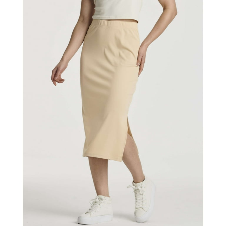 3 Pack: Women's Midi Ribbed Knit Skirt With Side Slit - Stretchy
