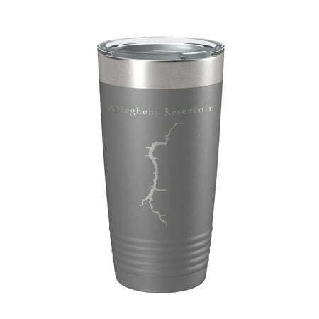 

Allegheny Reservoir Tumbler Lake Map Travel Mug Insulated Laser Engraved Coffee Cup New York Pennsylvania 20 oz Dark Gray