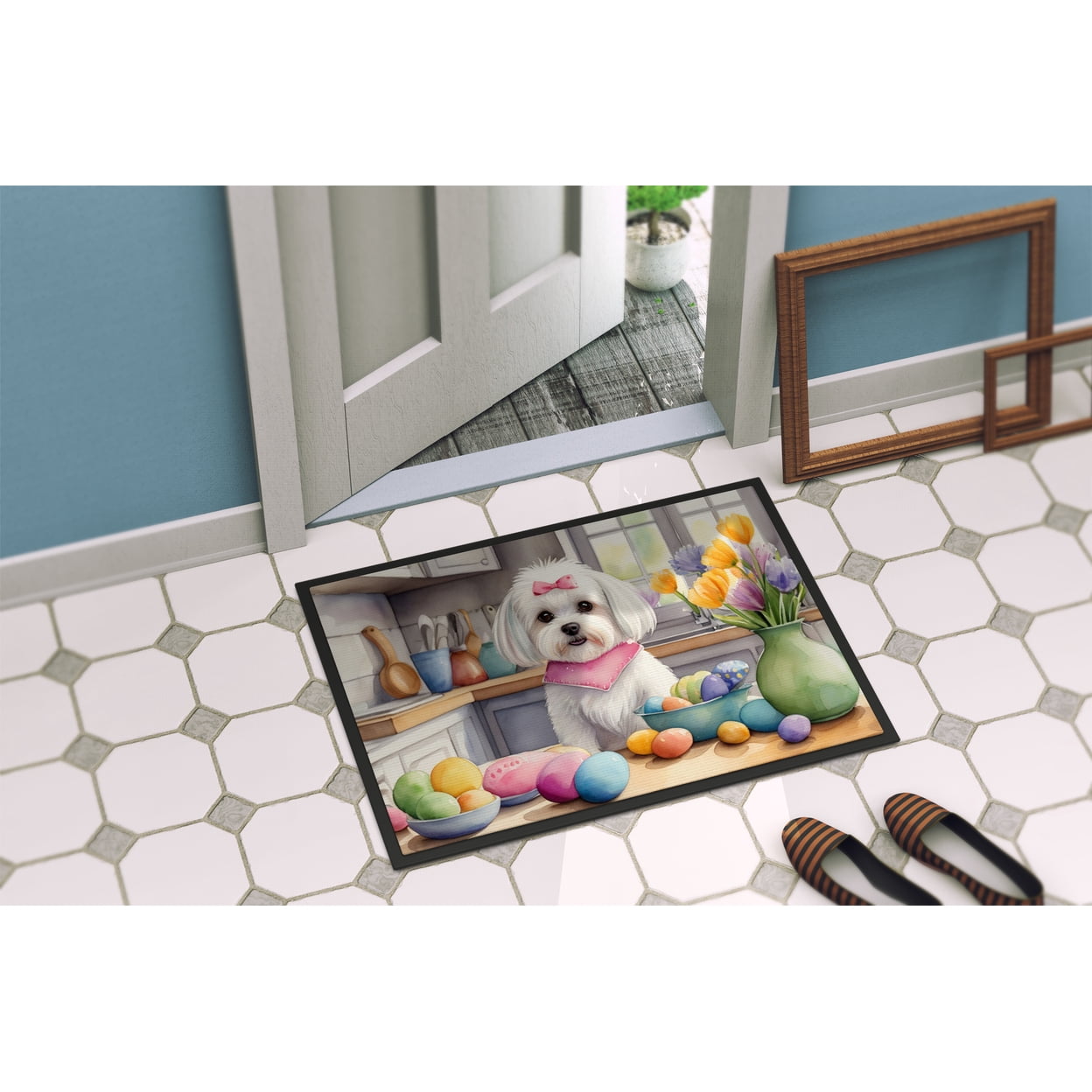 Decorating Easter Yorkshire Terrier Doormat