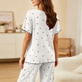thumbnail image 5 of Fengactive Womens Star Print Lounge Set Scalloped Trim Short Sleeve Top and Wide Leg Pants Sleepwear, 5 of 6