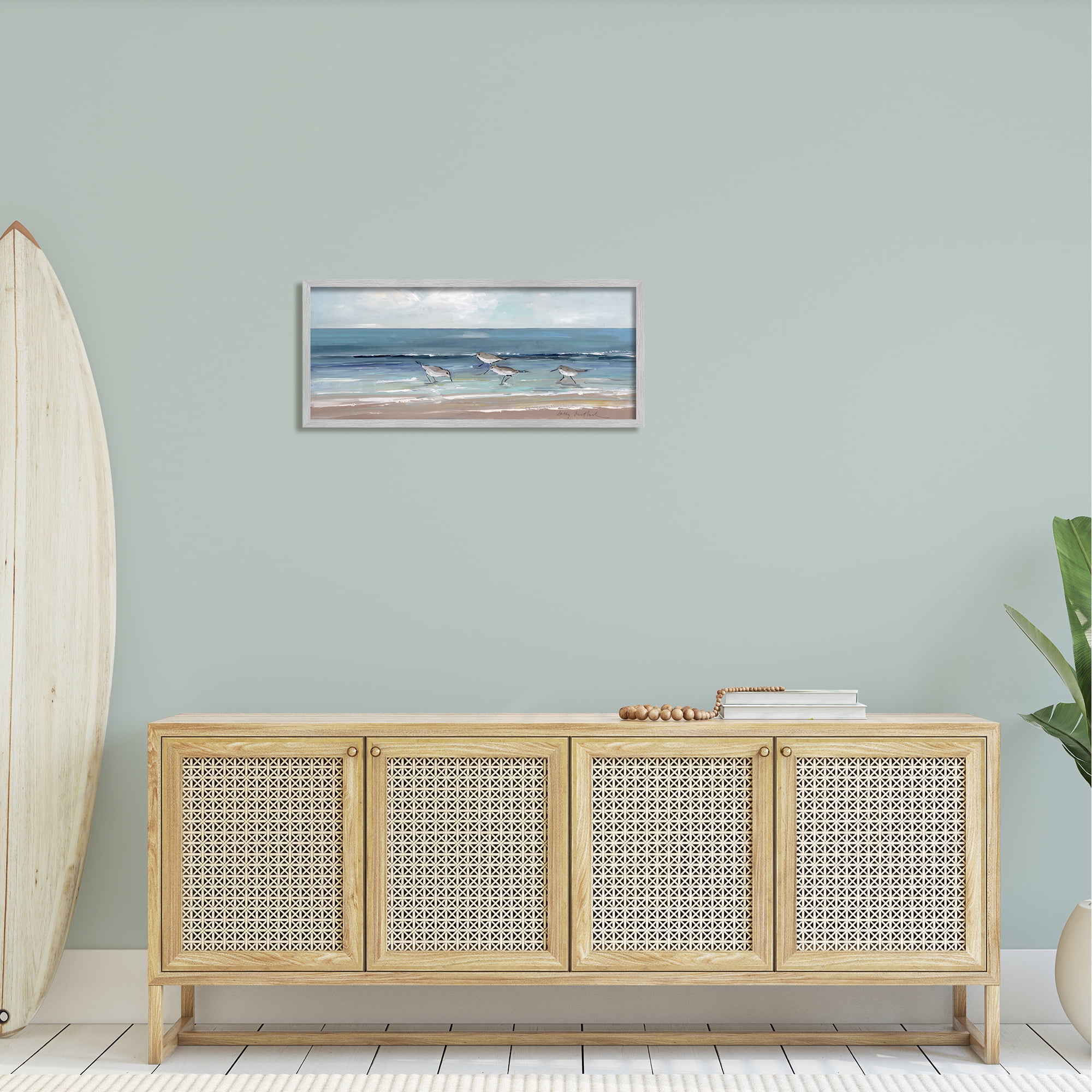 Stupell Industries Sandpipers Birds Cloudy Sky Beach Shore Painting, 30 x 13, Design by Sally Swatland
