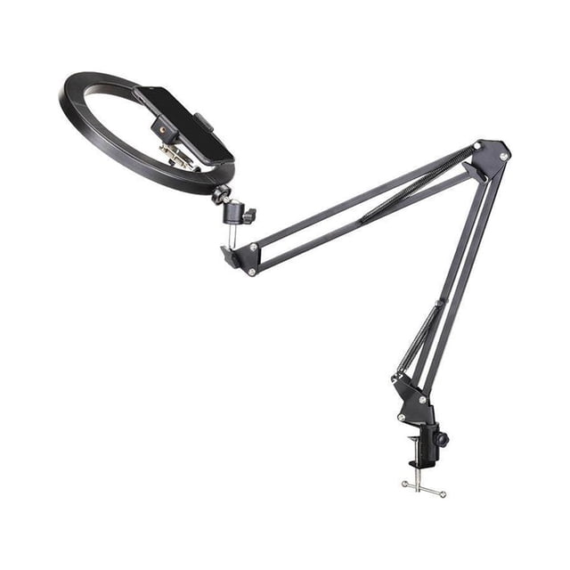 26cm Dimmable LED Selfie Ring Light Workbench Light with Swivel Clamp Arm with 3 Lighting Modes for Makeup Live Stream Makeup