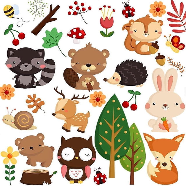 Kids Wild Safari Animal Wall Stickers for Nursery Decoration | Jungle Theme Peel & Stick Owl Woodland Nursery Wall Decals for Baby Playroom Decor