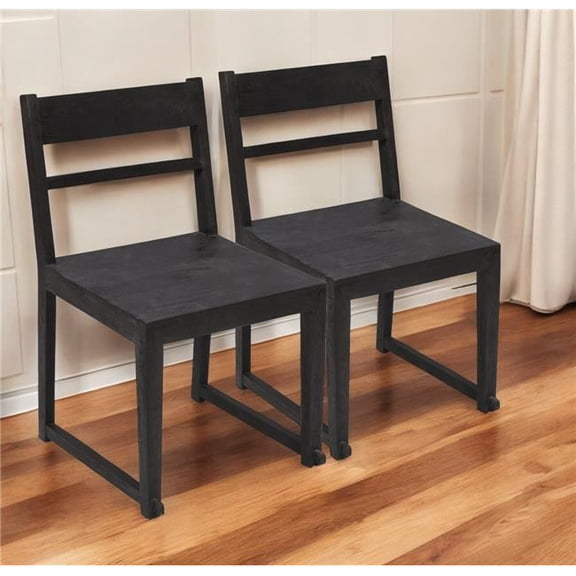 HomeRoots 488827 Dark Gray Wood Ladder Back Dining Side Chairs - Set of 2