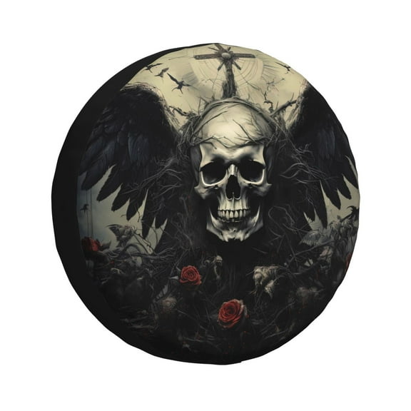 Naloa Vintage Winged Rose Skull PVC Leather Spare Tire Wheel Cover for Car Truck SUV Camper Trailer Universal Fit many size14 inch