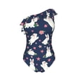 thumbnail image 4 of Yiaed Rabbit And Flower Print Women One Piece Swimsuits Tummy Control One Shoulder Bathing Suits Pattern Ruffle Swimwear-Medium, 4 of 8