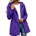 thumbnail image 2 of Rain Jacket Women Waterproof with Hood Belted Zip Up Long Raincoat Windbreaker Hiking Fall Jacket Pocket,Purple S, 2 of 8