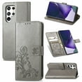 thumbnail image 1 of Wallet Case for Samsung Galaxy S23 Ultra with Card Slots Holder Magnetic Clasp Kickstand Flip Folio Cover, Exquisite Flower Pattern PU Leather Soft Silicone Shockproof Protective Cover,Gray, 1 of 12