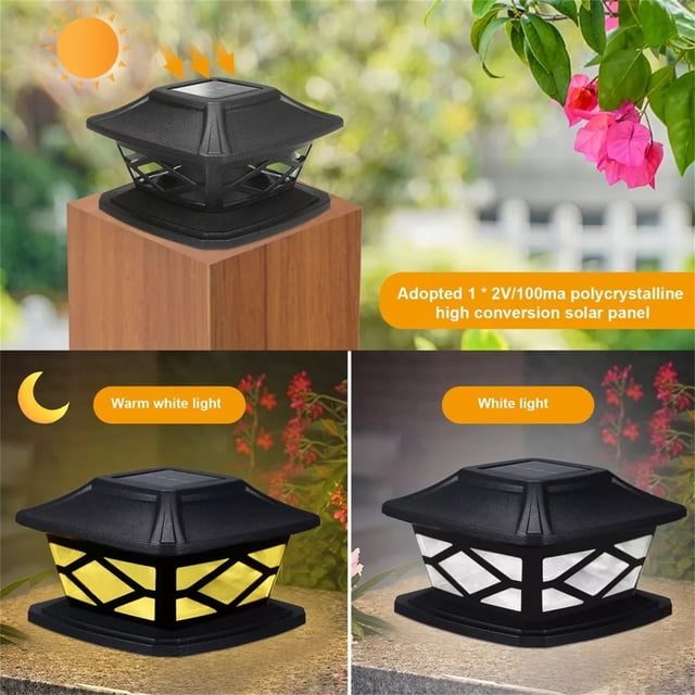 Lámpara solar exterior - 2 colores de luz, blanco cálido, duración de 8 horas, energía solar, plástico ABS, para muro de jardín, pilar, verja, patio