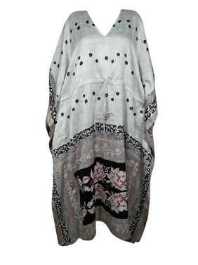 Mogul Women MATERNITY Dresses, BOHO Ethical Style Fashion, Kaftan Maxi Dress, Black Gray Floral Print Abaya Dress 2X