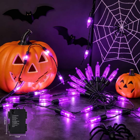 Halloween Lights,16.4ft 50-Count Incandescent Halloween Mini String Lights with Black Wire,Purple Christmas Lights Waterproof for Indoor Outdoor Patio Tree Party Home Decor