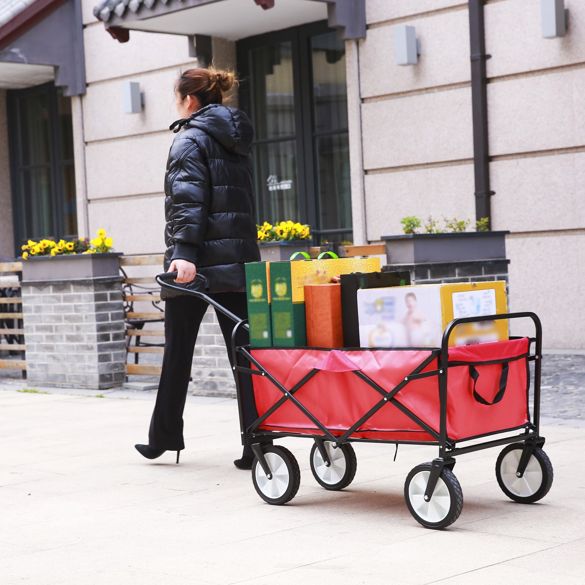 Beach Carts for Sand, Heavy Duty Folding Utility Wagon ...