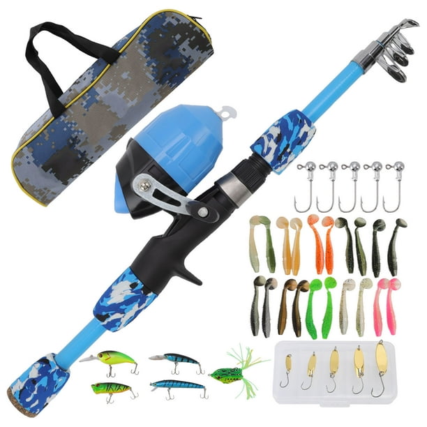 Kids Fishing Rod Reel Combo, Safe Blue Kids Fishing Pole Set Flexible For 3  To 15 Years Old 