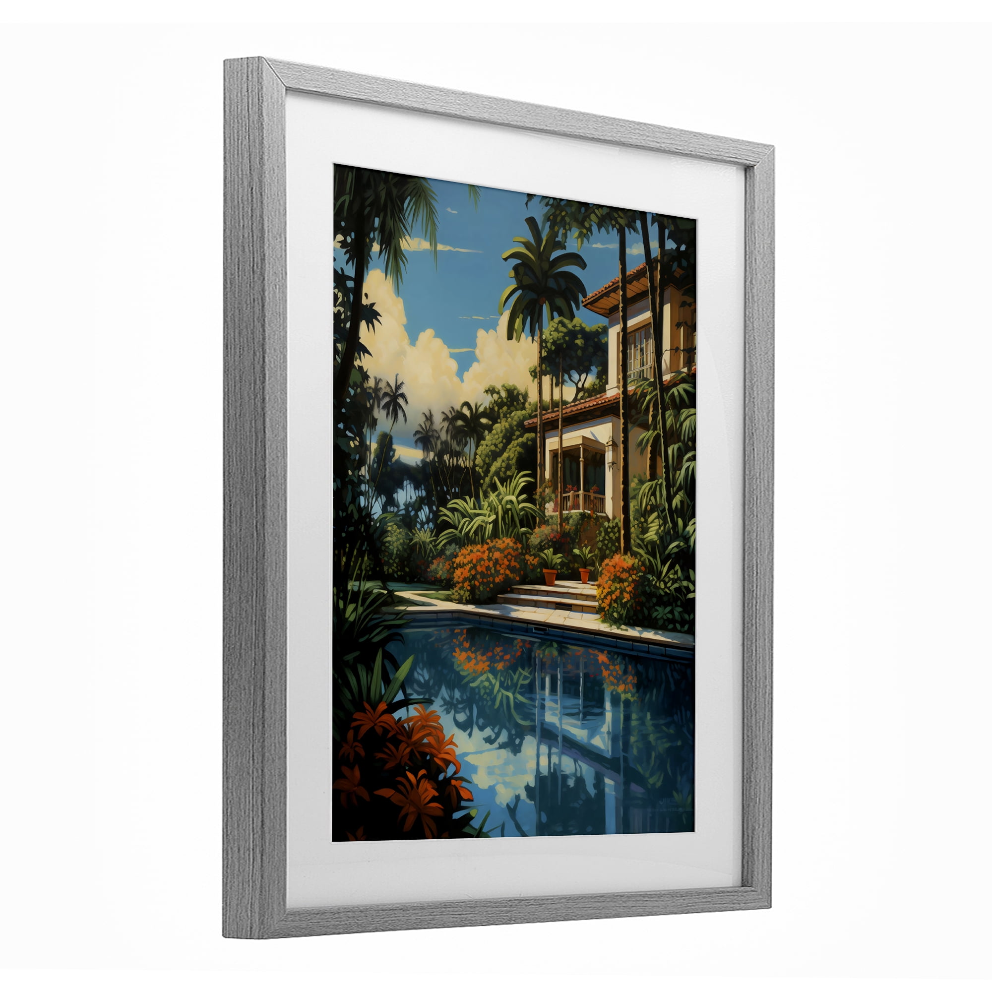 Stupell Industries Tropical Tranquility Villa Gray Framed Print Under Glass, design by Creative Studio