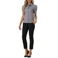 thumbnail image 2 of INSPIRE CHIC Women's Puff Short Sleeve Turn Down Collared Work Office Button Down Shirt L Dark Grey, 2 of 6