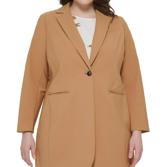 Calvin Klein Womens Infinite Stretch One Button Blazer Jacket, Beige, Plus Size, 16W