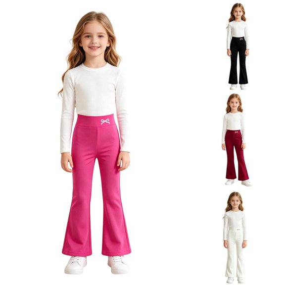 MuXiKeJi Clothes Girls School Uniform Pants Dress Bottoms Size 6-15 Years | Elastic High Waisted, with Pockets, Wide Leg, Decorative Button, Front Seam, Cute Fall Winter Clothes 6-7 Years