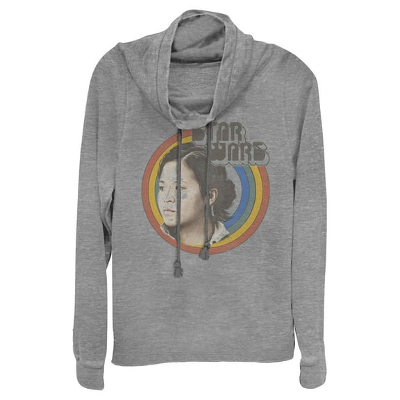Junior's Star Wars: The Rise of Skywalker Rose Retro Rainbow  Cowl Neck Sweatshirt Gray Heather Large