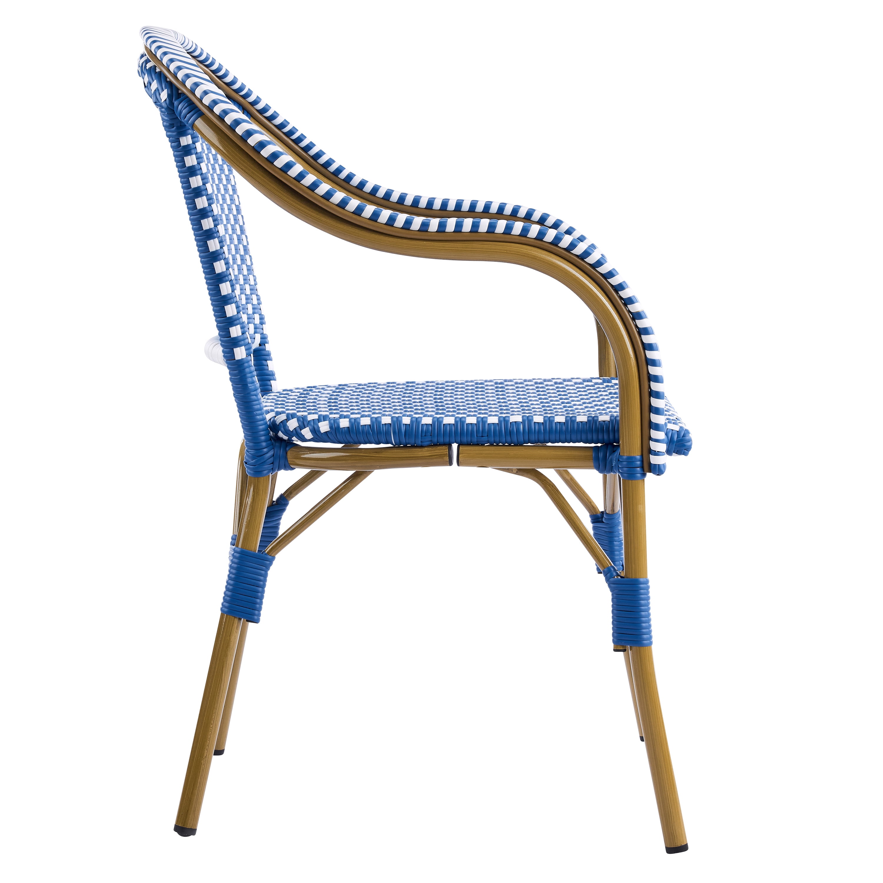 Bistro Chairs Set of 2, Outdoor Aluminum Frame Weather Resistant PP Rattan Chairs for Porch Garden, Natural and Blue and White
